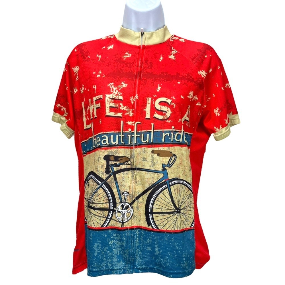 Peak 1 Sports Women's XL Cycling Jersey "Life is a Beautiful Ride" Retro Graphic
